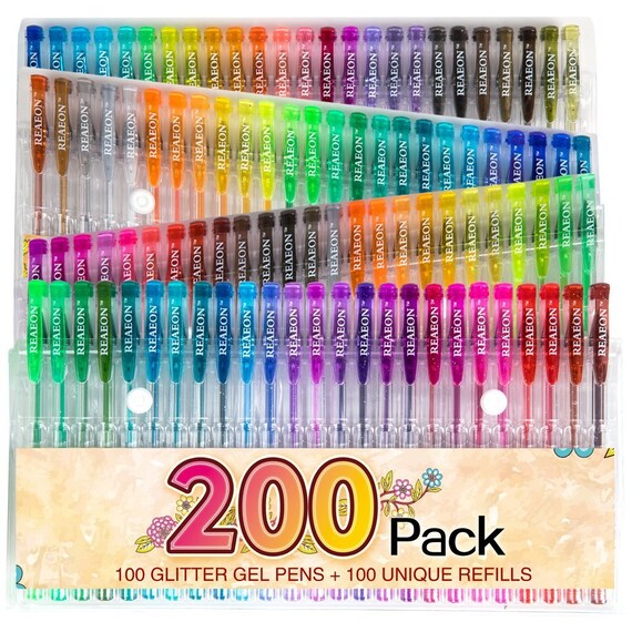 100 Gel Glitter Pen Pack 100 Refills 200 pc. Gel Glitter