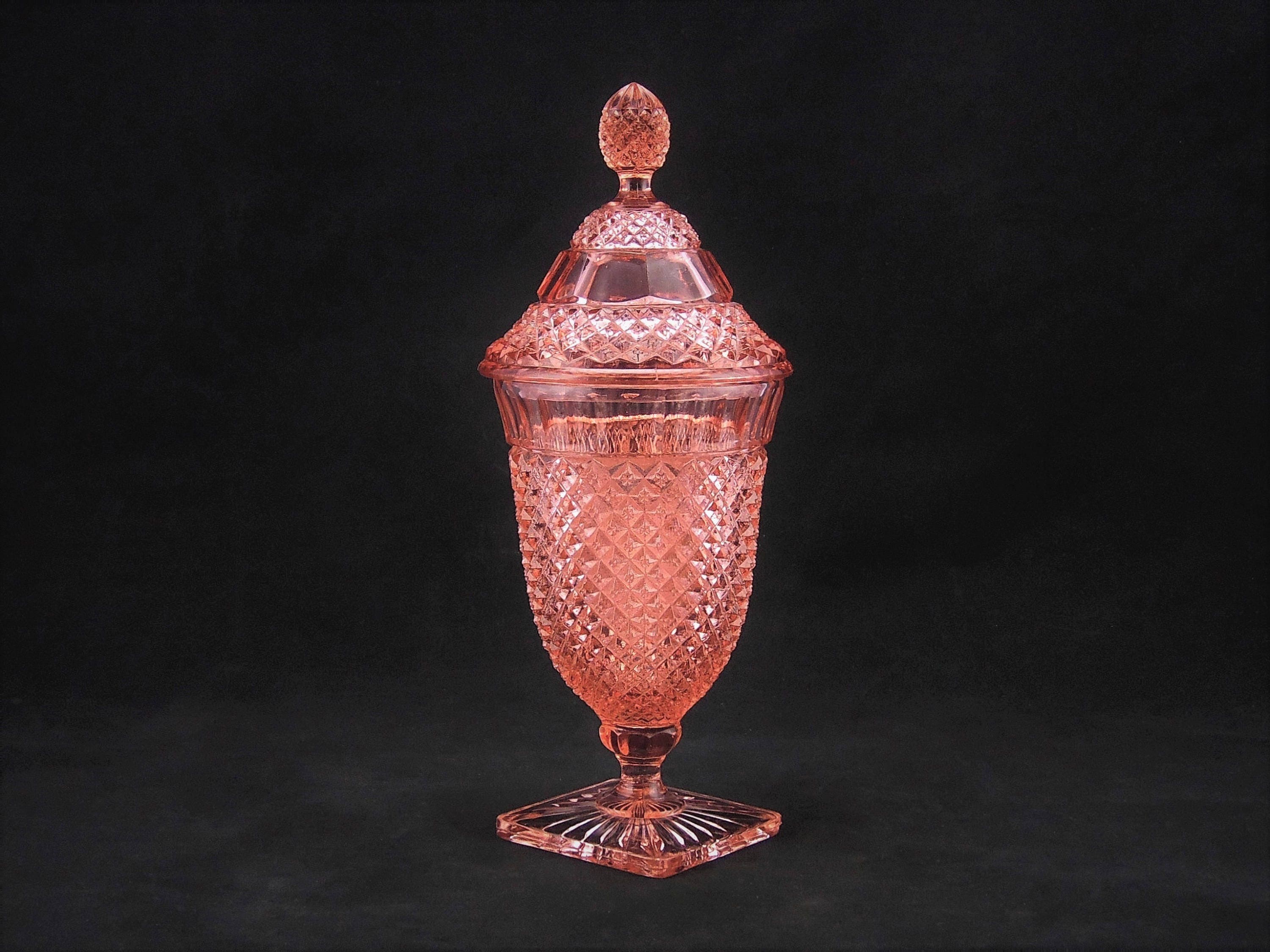 English Hobnail Pink Glass Urn 1930s Vintage Westmoreland