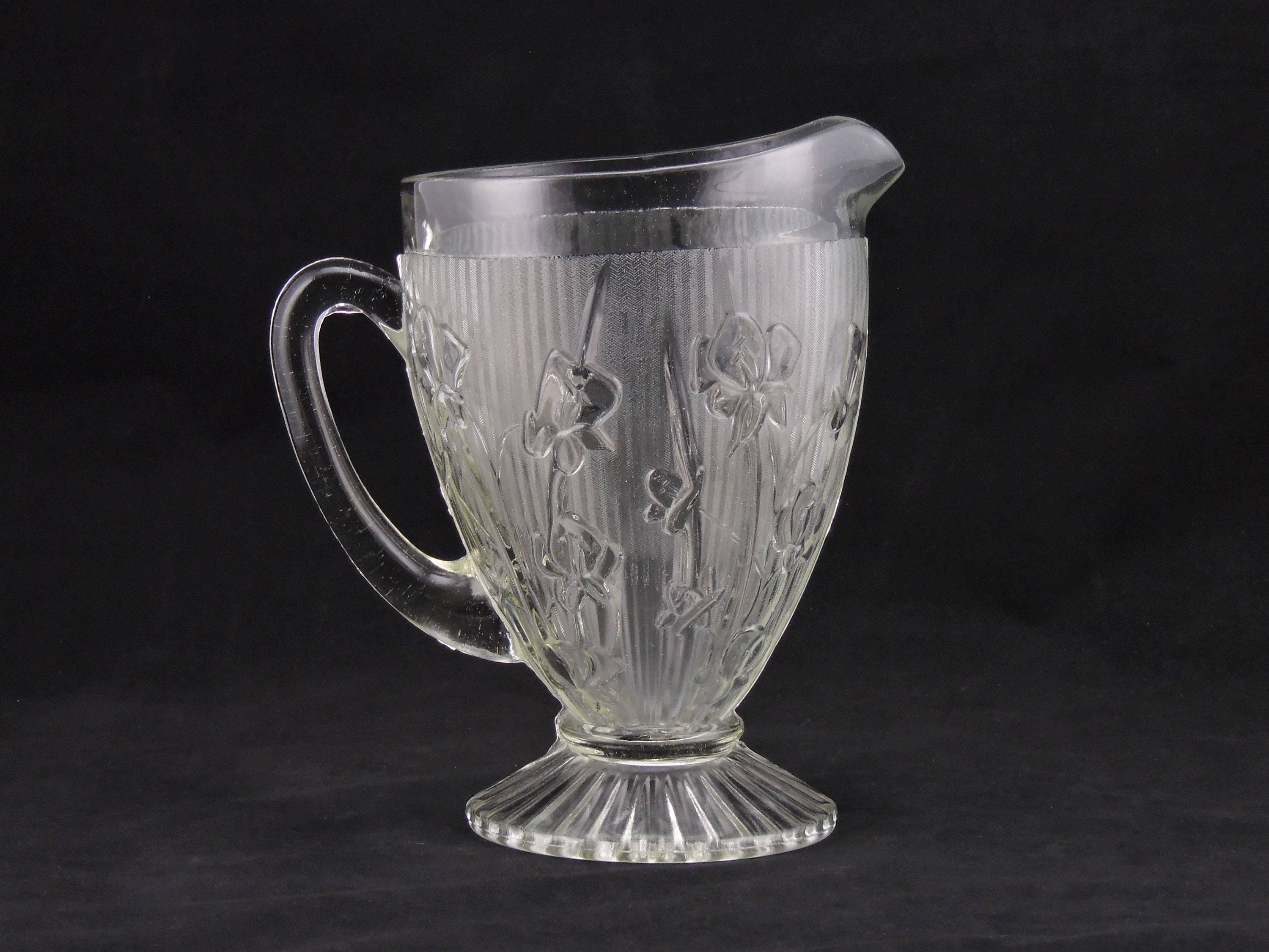 Iris Herringbone Depression Glass Pitcher 1930s Vintage