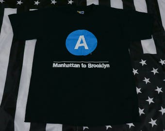 Vintage 90s NYC Subway Line A Train Manhattan to Brooklyn T shirt Size M Mass Transit MTA Style Wars