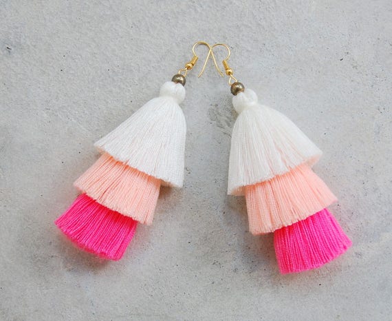 Handmade Three Layered Tassel Earrings