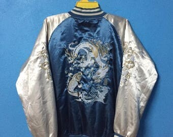 Rare!!vintage 90s sukajan koi dragon nice design sie 5L