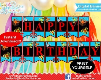 Fidget Spinner Banner Happy Birthday digital instant download / fidget spinners party supplies / Happy birthday banner fidgety hand spinners