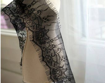 3 m * 8cm lace CHANTILLY lace black fringe - lace black Ref. 2204