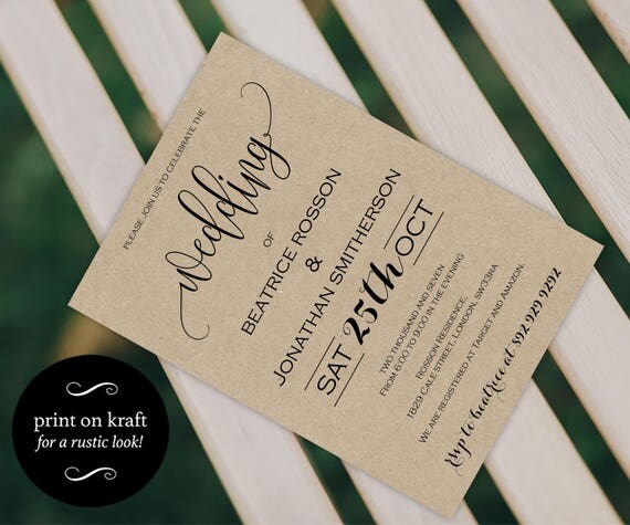 Wedding Invitation Template Kraft Invites Printable Wedding Invitation Template Kraft Invites Printable
