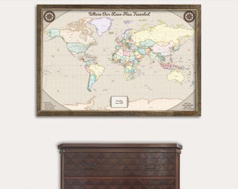  Modern  Silver World Push Pin Travel Map 24x36 On A Satin