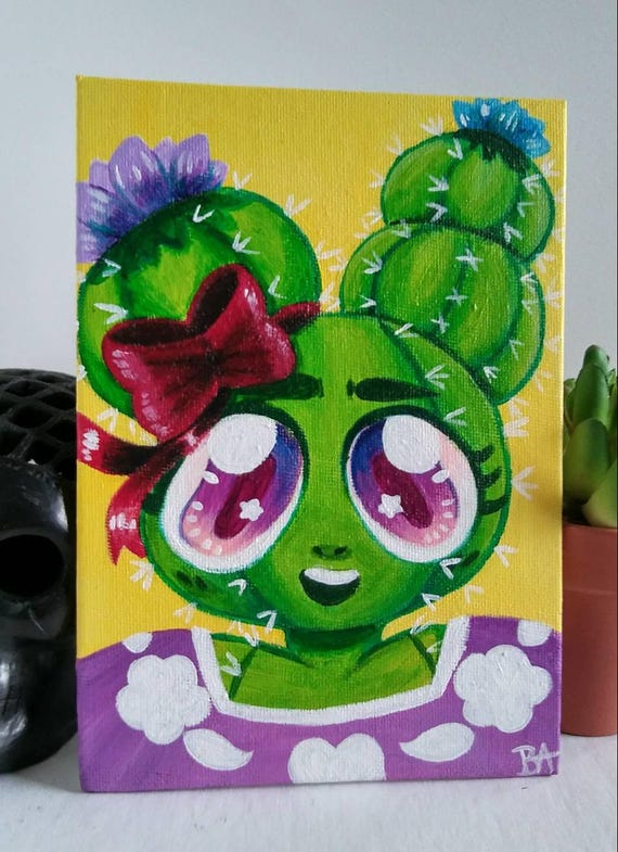 Original Cute Cactus Girl Acrylic Painting