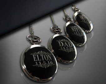 6 Personalized Pocket Watches - Gift for him gift - Groomsman gift set - Wedding gifts - Best Man - Man of Honor gift - Personalized gifts