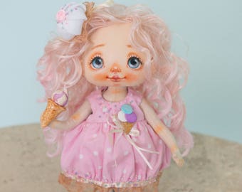 RESERVED textile doll, rag doll, cloth doll, art doll, fabric doll, interior doll, OOAK doll, pink, vintage doll, doll - AliceMoon #72