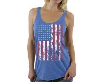 USA Distressed American Flag Racerback Tank Tops Fitness Top Perfect For Gym USA Distressed American Flag Racerback Tank Tops Fitness Top Perfect For Gym