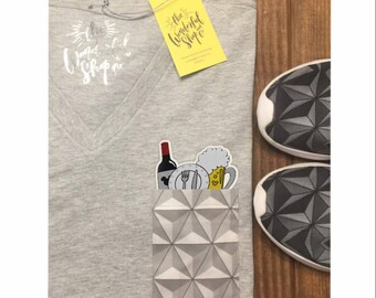 Disney Epcot Food & Wine Festival Limited Edition Design Patch Pocket tee V-Neck T-shirt