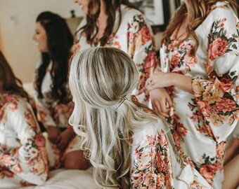 White Floral Bridesmaid Robes-8 Floral Bridesmaids Robes for your party of eight- Available Monogramming