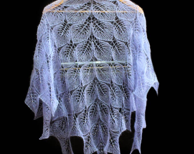 Openwork shawl, hand knit shawl, blue shawl, shawl mohair, wedding shawl ,with beaded shawl, knit scarf, crochet shawl, bridal shawl wrap
