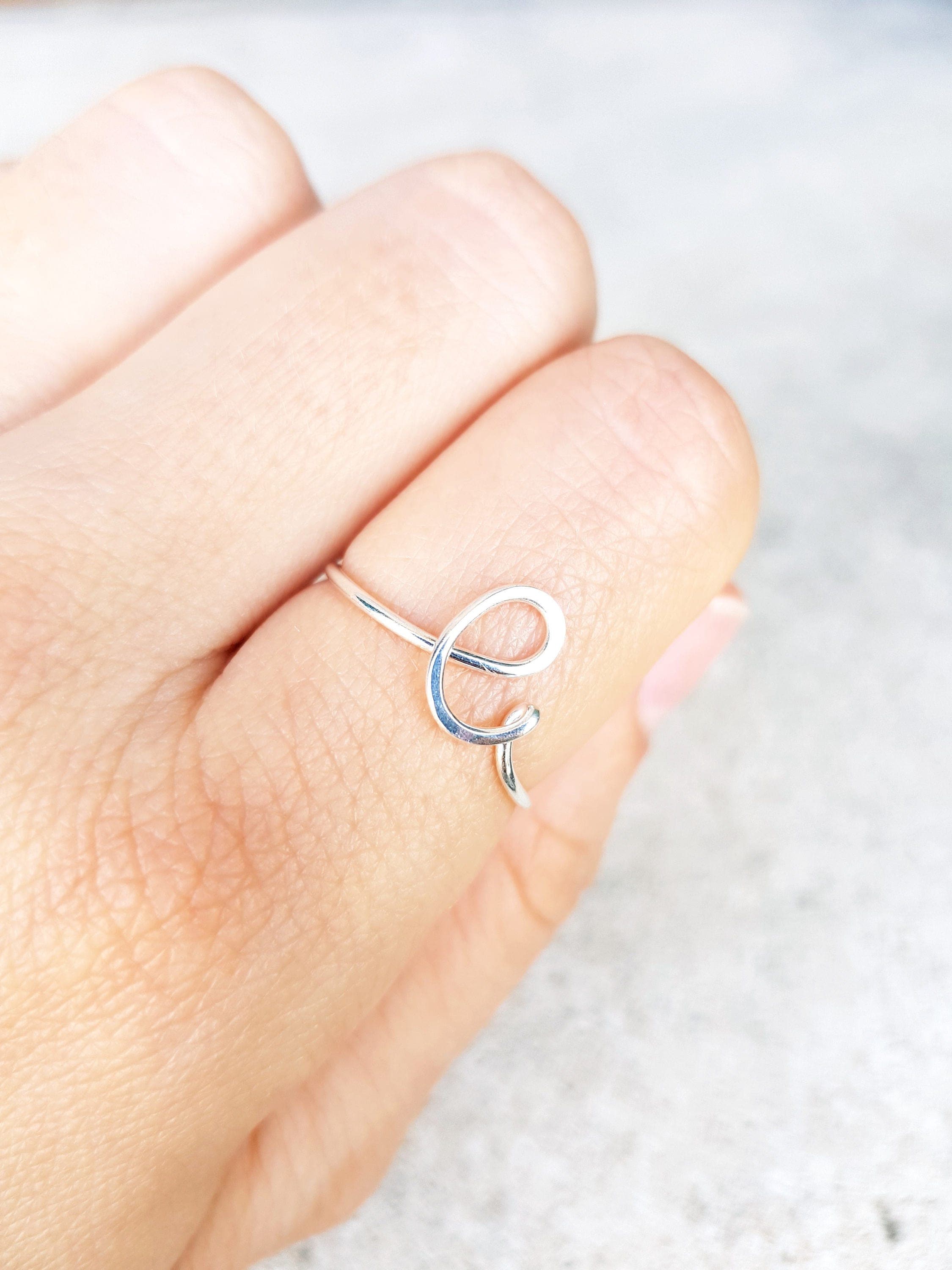 Initial E Ring Sterling Silver Letter Ring Personalized