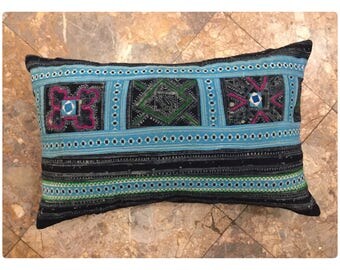 Vintage Handmade Tribal Hmong embroidered batik cotton pillow cover