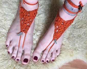 Crocheted barefoot sandals foot jewelry, chain 20% discount