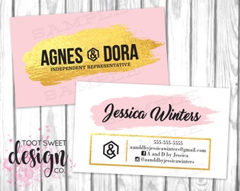 Agnes and Dora Business Cards, Agnes & Dora Marketing / Branding Business Card, Pink Gold Foil, Custom Personalized Agnes Dora, PRINTABLE