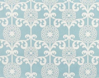 Fun Floret Spa- light blue and white curtains, accent pillows, valance