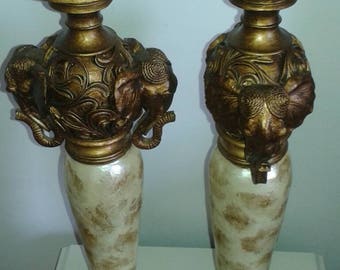 Ornate African Style Elephant Church Candle Candlesticks