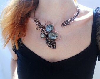 Statement necklace Handmade Unique necklace Open necklace Collar necklace Copper necklace Wire wrapped jewelry Wire wrap necklace