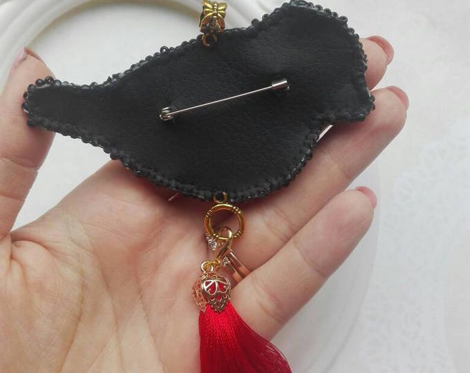 Brooch-bullfinch bird jewelry handmade, Brooch-pendant. Brooch-transformer. Handmade brooch, embroidery Brooch Beaded. Pin. Gift for her