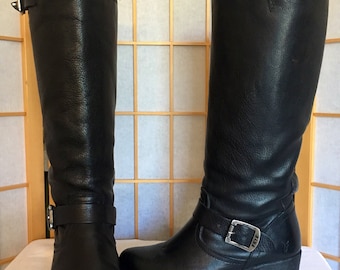 Frye Vera Tall Harness Black Leather Riding Motorcycle Boots 7B