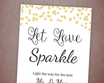 Let Love Sparkle Sign, Sparkler Send Off Sign Printable, Gold Confetti Sparkle Sign, Wedding Sign, Instant Download, Sparklers, BSG1