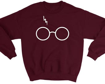 Harry Potter Sweatshirt Sweater - Glasses with Lightning Bolt Scar - Unisex - Awesome Hogwarts Sweatshirt - Super Soft Fleece Interior - A+