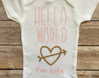 Hello World Onesie, Hello World Outfit, Baby Girl Onesie, Newborn Girl Outfit, Toddler Girl Shirt, Baby Girl Coming Home Outfit