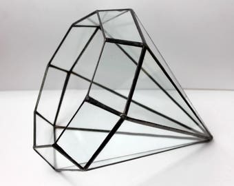 Diamond Planter, Glass Geometric Terrarium Container, Handmade Glass Terrarium, Geometric Home Decor, Stained Glass Terrarium, Gifts