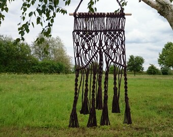 Macrame wall hanging wall tapestry brown wall decoration retro wall decor macrame with wood hippie decor Boho living culture Bohemian decor.
