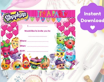 Shopkins Birthday Invitation, Print and Personalise At Home, Instant Download, Invite NOT Editable on Adobe Reader