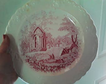 English Abbey Pink Transferware Plate