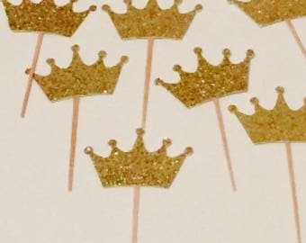 Glittered crown cupcake toppers, princess cupcake toppers, first birthday toppers, sparkly cupcake toppers, Prince toppers, crown toppers