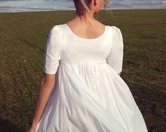 Regency dress. White cotton dress. Empire dress. Dress 1800s. Day dress