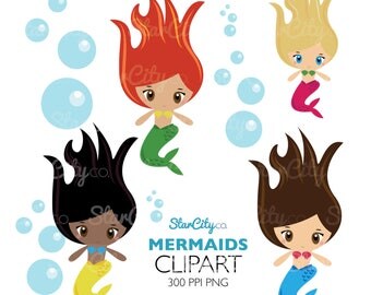 Mermaid Clipart, Kawaii Clip art, Bubble clipart, Mermaid clip art, under the sea clipart, kawaii clipart, cute clipart, Commercial use