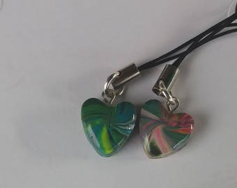 Polymer Clay Green Swirl, heart cell charms