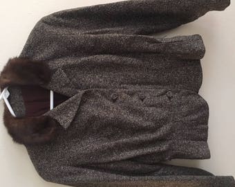 50s Fur Trimmed Blazer Brown