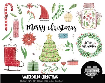 COD72-80% OFF SALE Watercolor Christmas Clipart - Christmas Clipart, Watercolor Clipart, Christmas Sweets & Treats Digital Clip Art