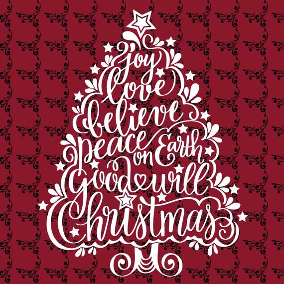 Download Christmas Word Tree swirl Lettering T-shirt Card SVG DXF