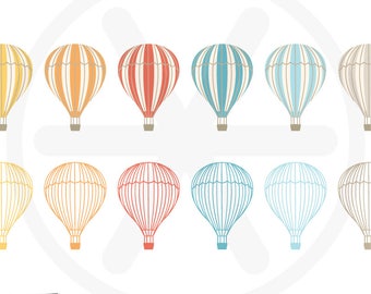 Hot Air Balloon Clipart. Colorful Antique Hot Air Balloons Images Clip Art. Digital Collage Sheet. Commercial Use PDF - PNG Instant Download