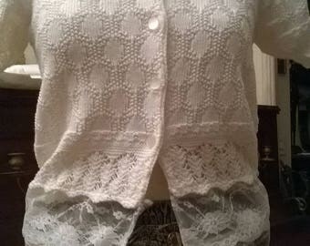 Short sleeve Cardigan knit cotton and lace