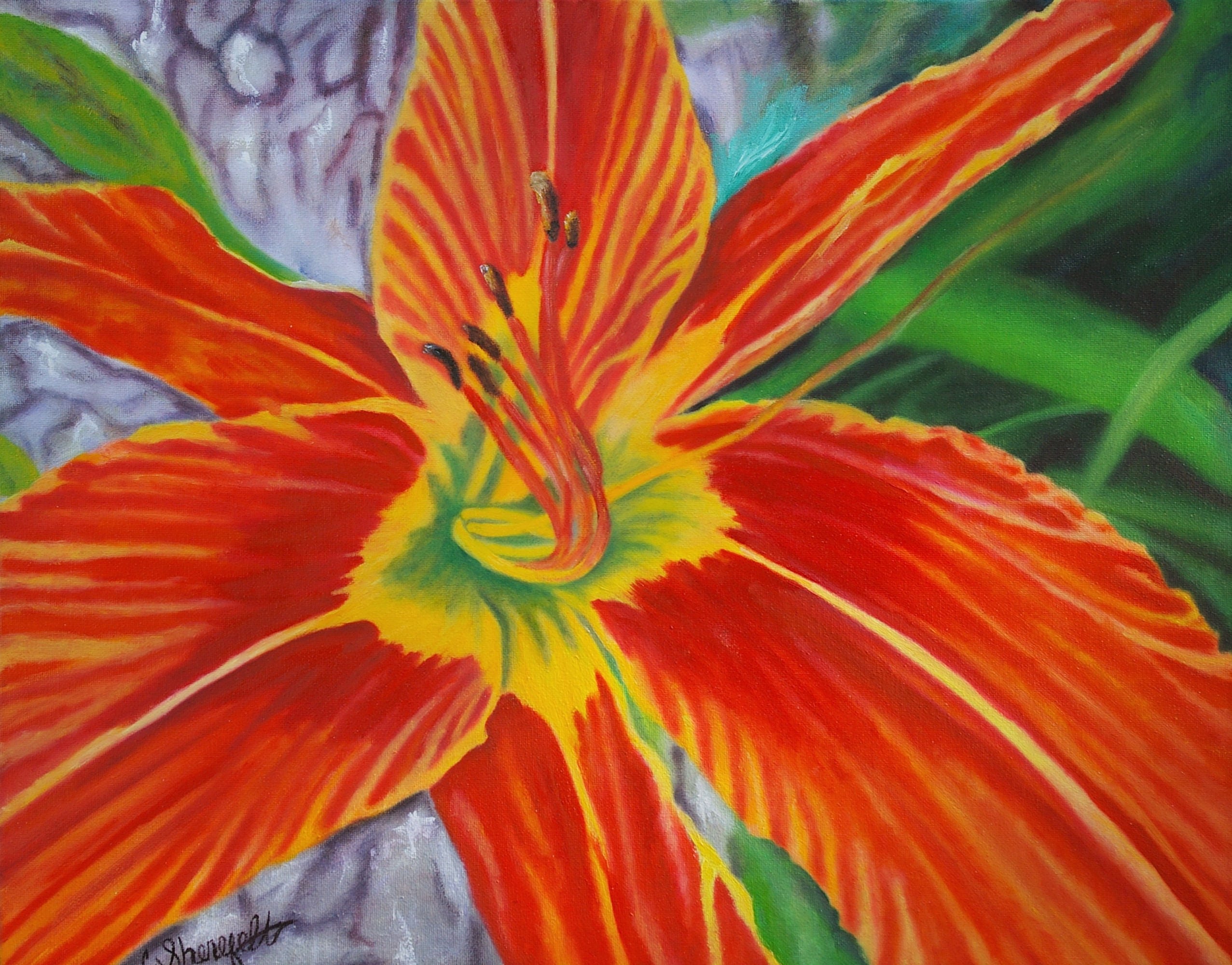 Lily painting Orange flower painting Wall art Living room art