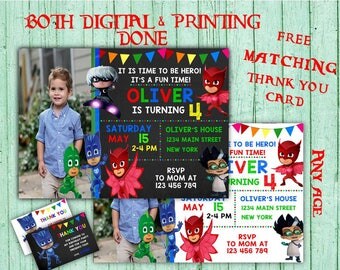 PJ Masks Birthday Invitations PJ Masks Photo Birthday Party Pj Masks Kids Birthday Printable Invitations PJ Masks Printable Birthday Card