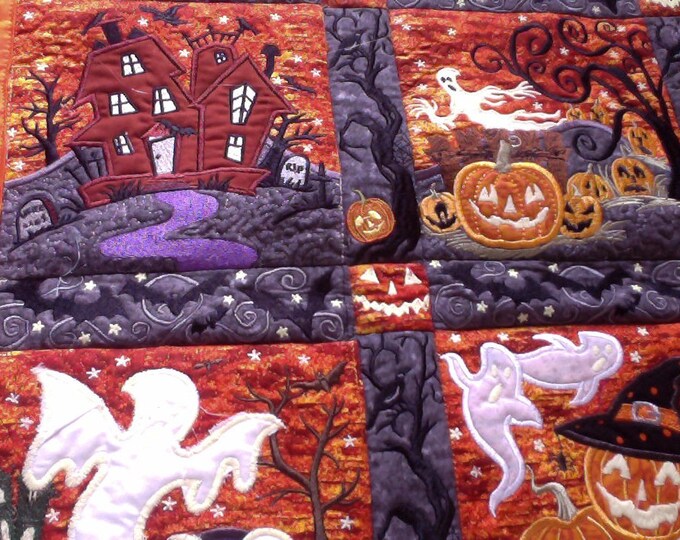 Embroidered Halloween Door Hanger, Halloween Wall Decor, Halloween Reversible Table Runner, Wall or Door Decor, 24X30 Halloween Mini Quilt