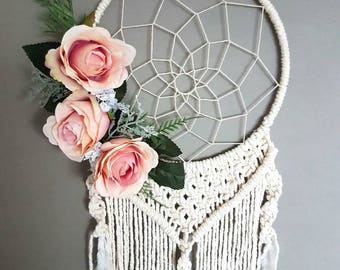 Girly dream catcher, nursery macrame, wall hanging, pink macrame, boho decor, boho nusrey, gypsy decor, bohemian nursery, boho wedding, boho