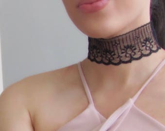 Dainty Choker, Lace Necklace, Statement Choker, Black Lace Choker, Romantic Necklace, Comfy Choker, Bridal Shower, Wide Black Choker, Choker