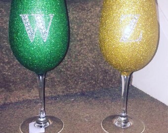 Glitter wine or champagne glasses. We also glittered plastic martini glasses for a family holiday