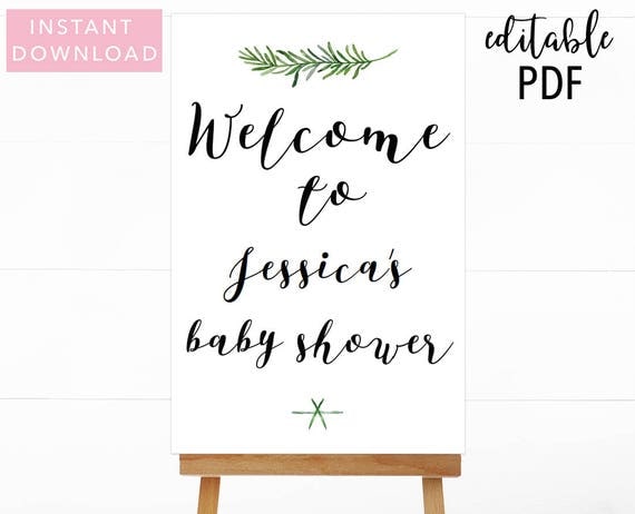 Greenery Baby Shower Welcome Sign Template Welcome Sign Baby