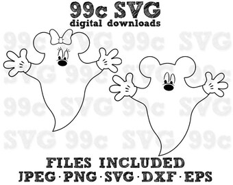 Mickey Minnie Halloween Ghost SVG DXF Png Vector Cut File Cricut Design Silhouette Cameo Vinyl Decal Disney Template Heat Transfer Iron